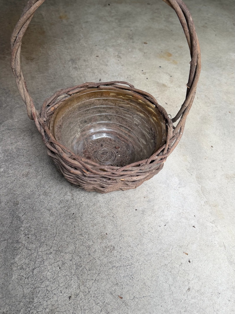 Woven Twig Basket with Plastic plant Insert - Brown